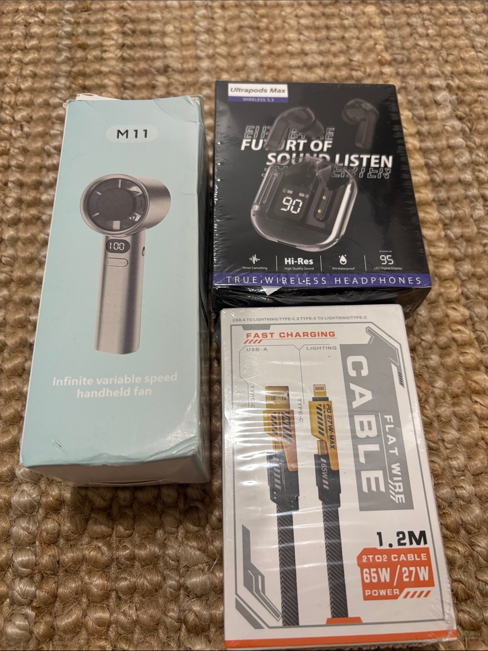 M11 Portable Fan, Ultrapods Max, & USB Charger W/ Multiple Adapters